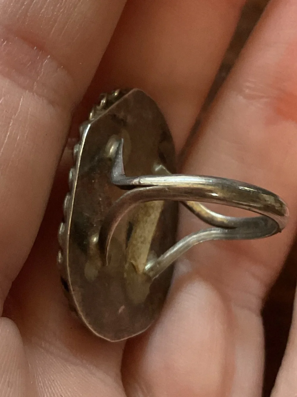 Vintage Sterling Native American Coin Gemstone Mosaic Inlay Ring Size 5.25